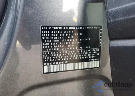 2019 Volkswagen Tiguan S from USA, damaged, VIN 3VV0B7AX4KM097607